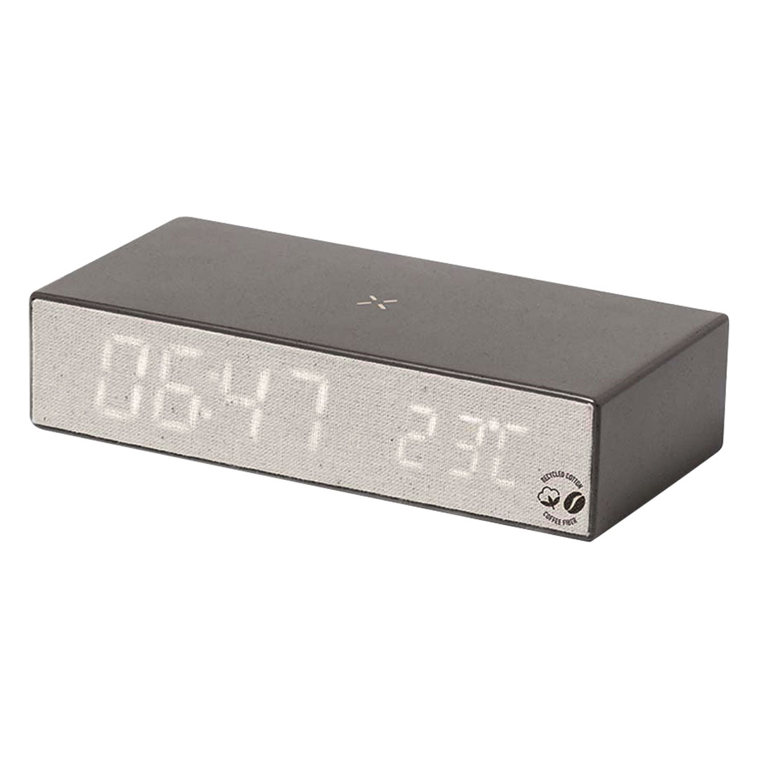 LCD desk clock with wireless charger, 15W