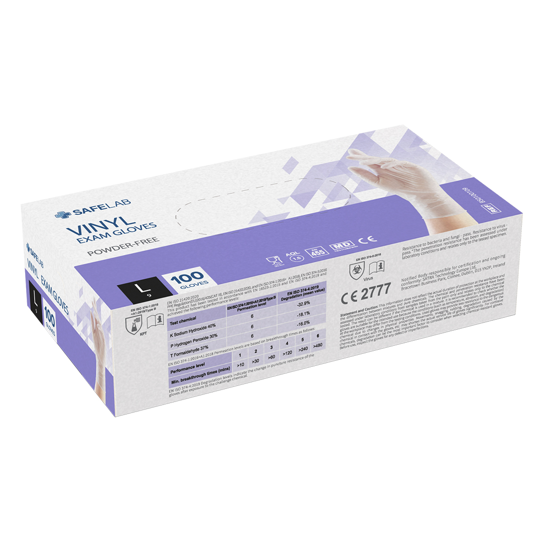 Disposable vinyl gloves, powder free, 100 pcs