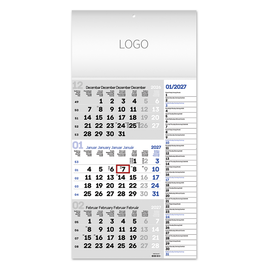 Wall calendar, 12 pages, A3 format